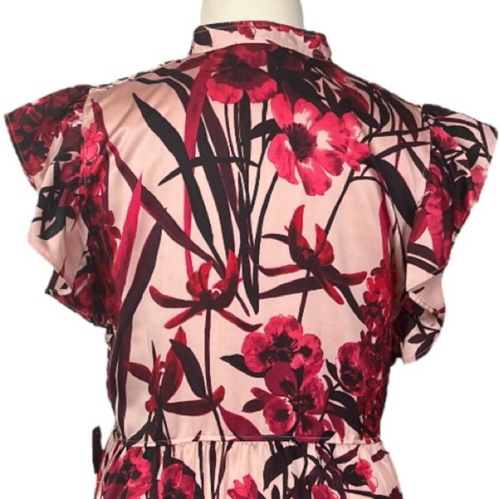 Tommy Hilfiger New Shift Dress Ruffle Tie Neck Pink Red Floral Women’s Size 16 - Picture 8 of 13